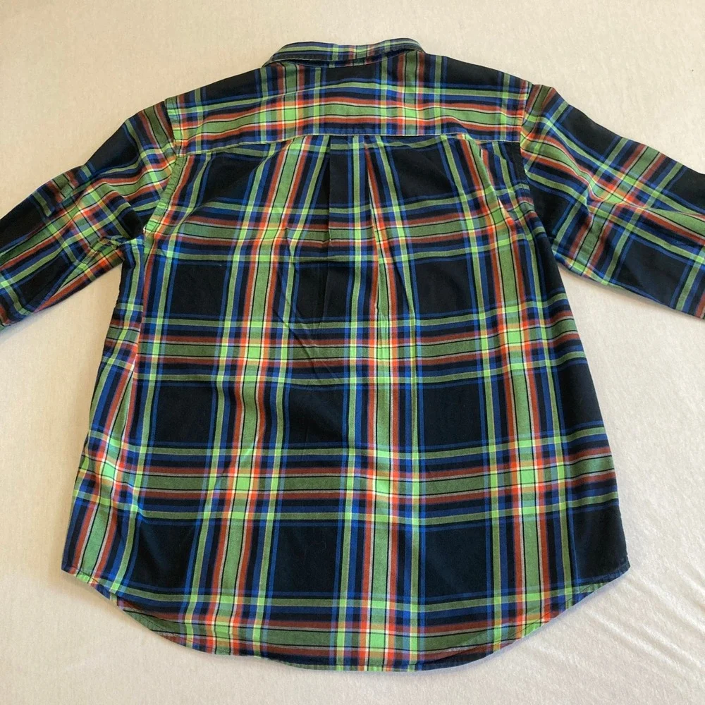 Ralph Lauren Boys XL 18-20 Plaid Button Down Shirt Green Blue Orange Long Sleeve